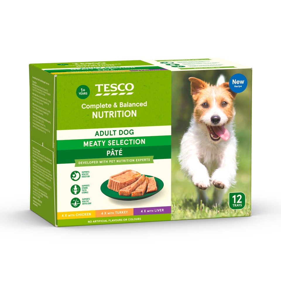 image 1 of TESCO ADULT DOG MEATY PATE SELECTION 12X150G 