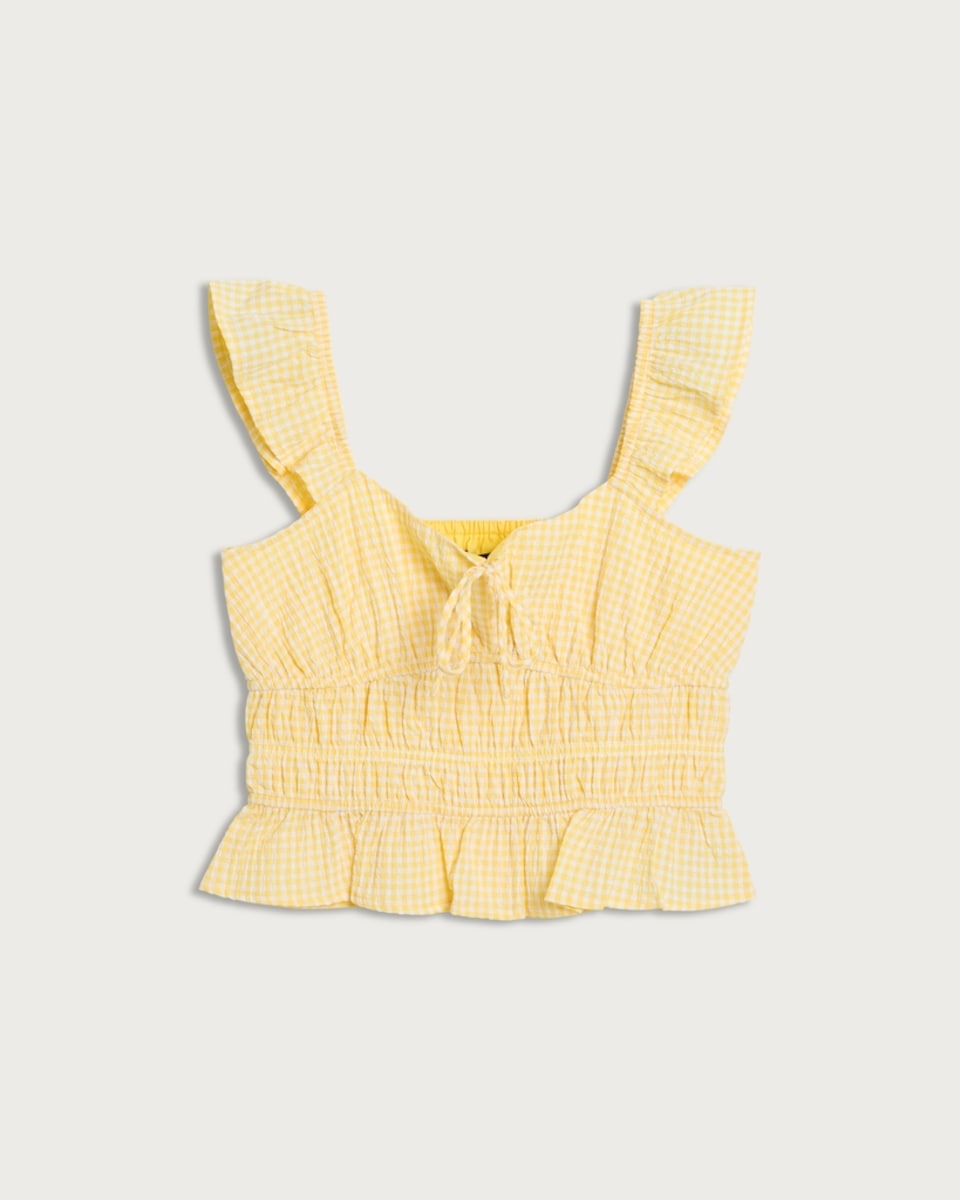 image 1 of OH ME OH MY Cotton Rich Gingham Ruffle Strap Top in Yellow