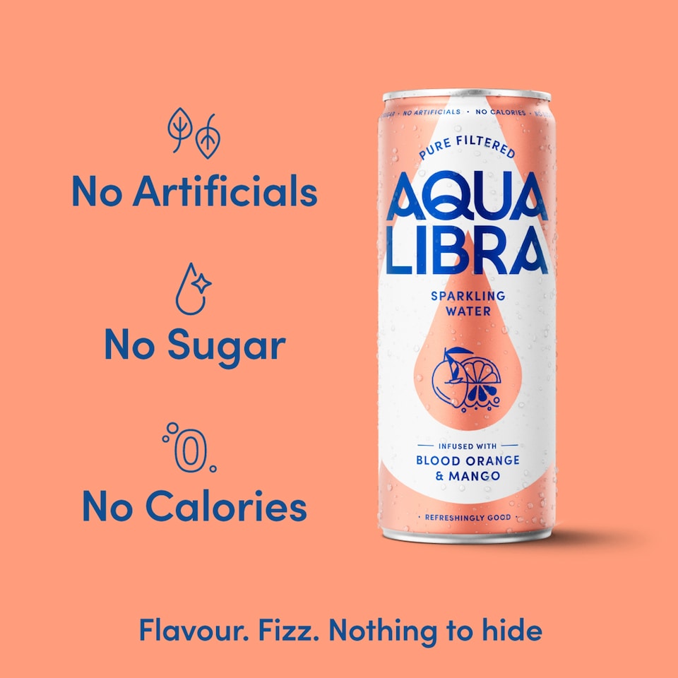 image 1 of Aqua Libra Sparkling Water Blood Orange & Mango 4 x 330ml