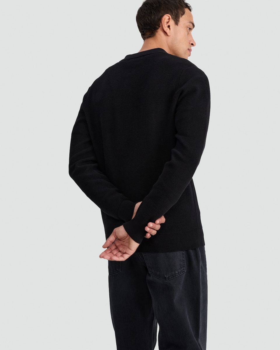image 1 of F&F Pure Cotton Knitted Polo Jumper in Black