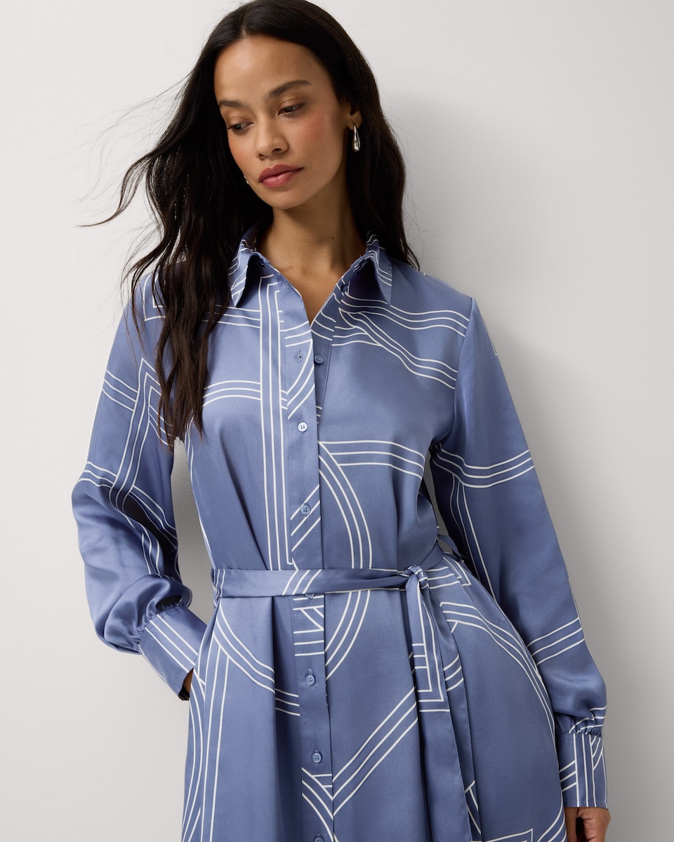 image 1 of F&F Abstract Print Shirt Midi Dress in Blue