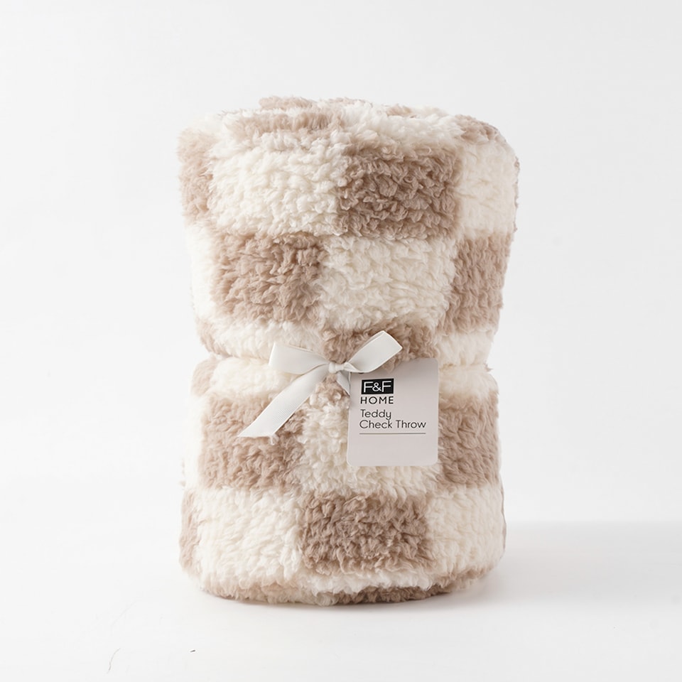 F&F Home Cream Teddy Check Throw