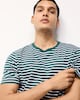 image 1 of F&F Pure Cotton Striped T-Shirt in Green