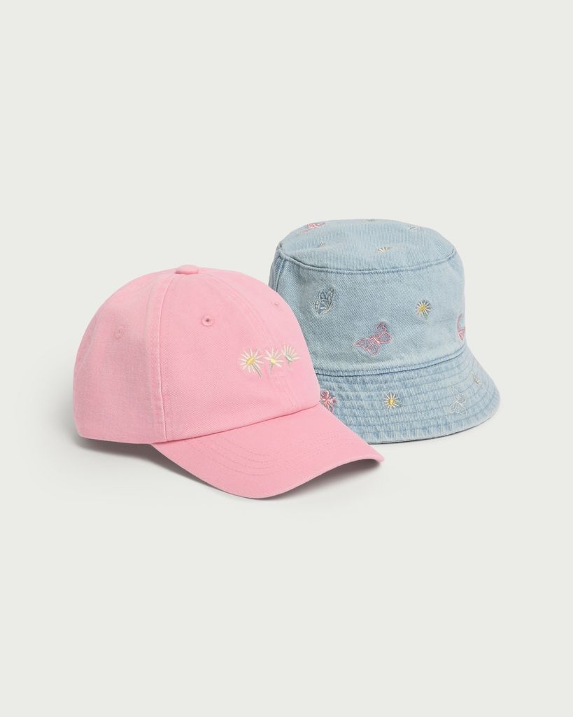 F&F Girls 2-Pack Butterfly Embroidered Hats in Multi