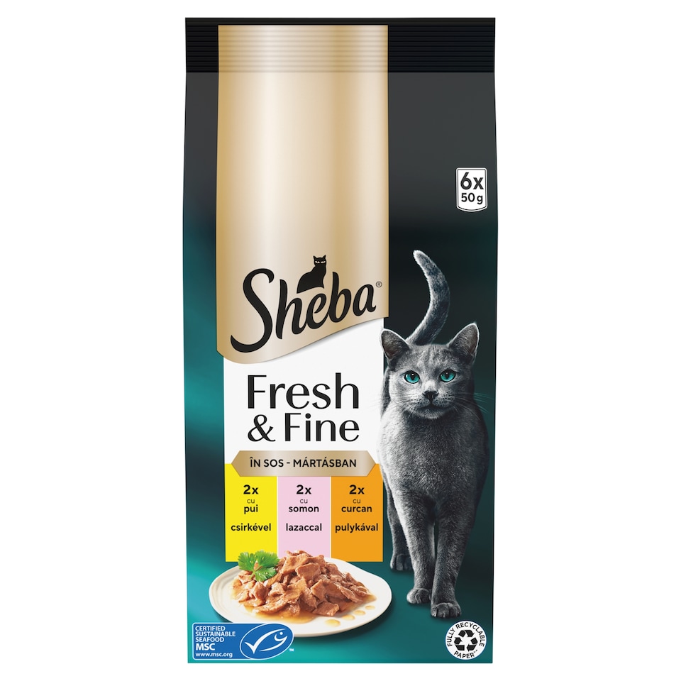 Sheba Fresh & Fine teljes értékű nedves eledel felnőtt macskáknak mártásban 6 x 50 g (300 g)