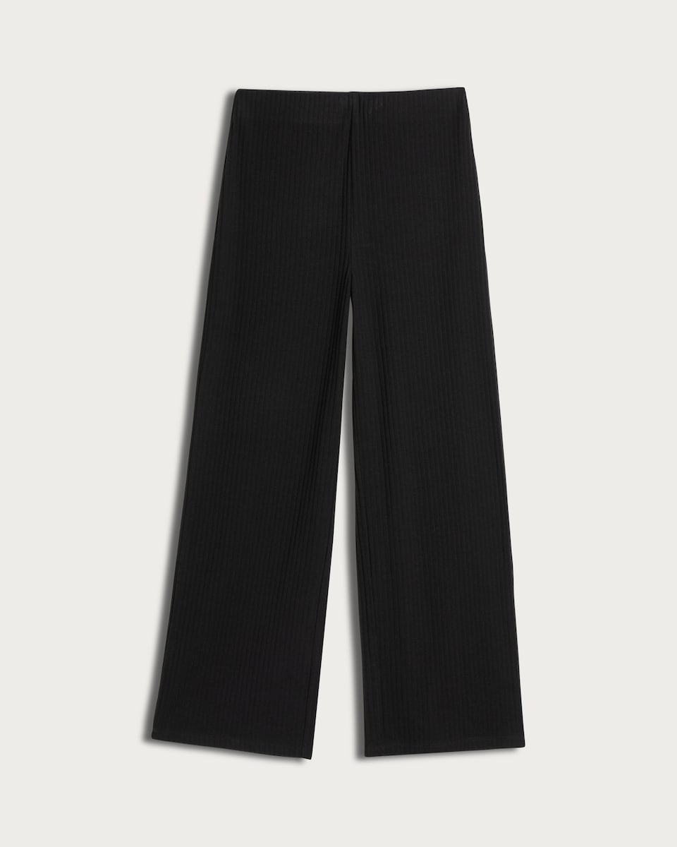 image 1 of  F&F Ribbed Wide Leg Co-ord Trousers in Black