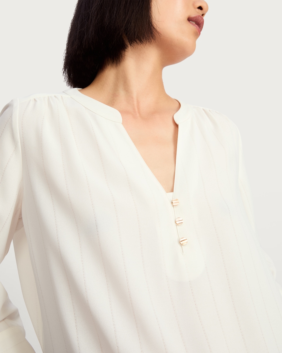 image 1 of F&F Striped V Neck Blouse in White