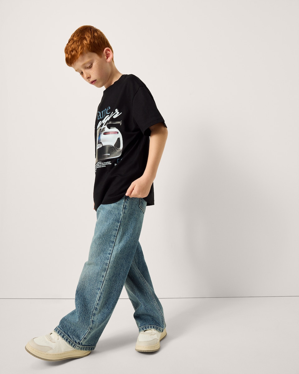 image 1 of F&F Boys Pure Cotton Slogan Oversized Fit T-Shirt in Black