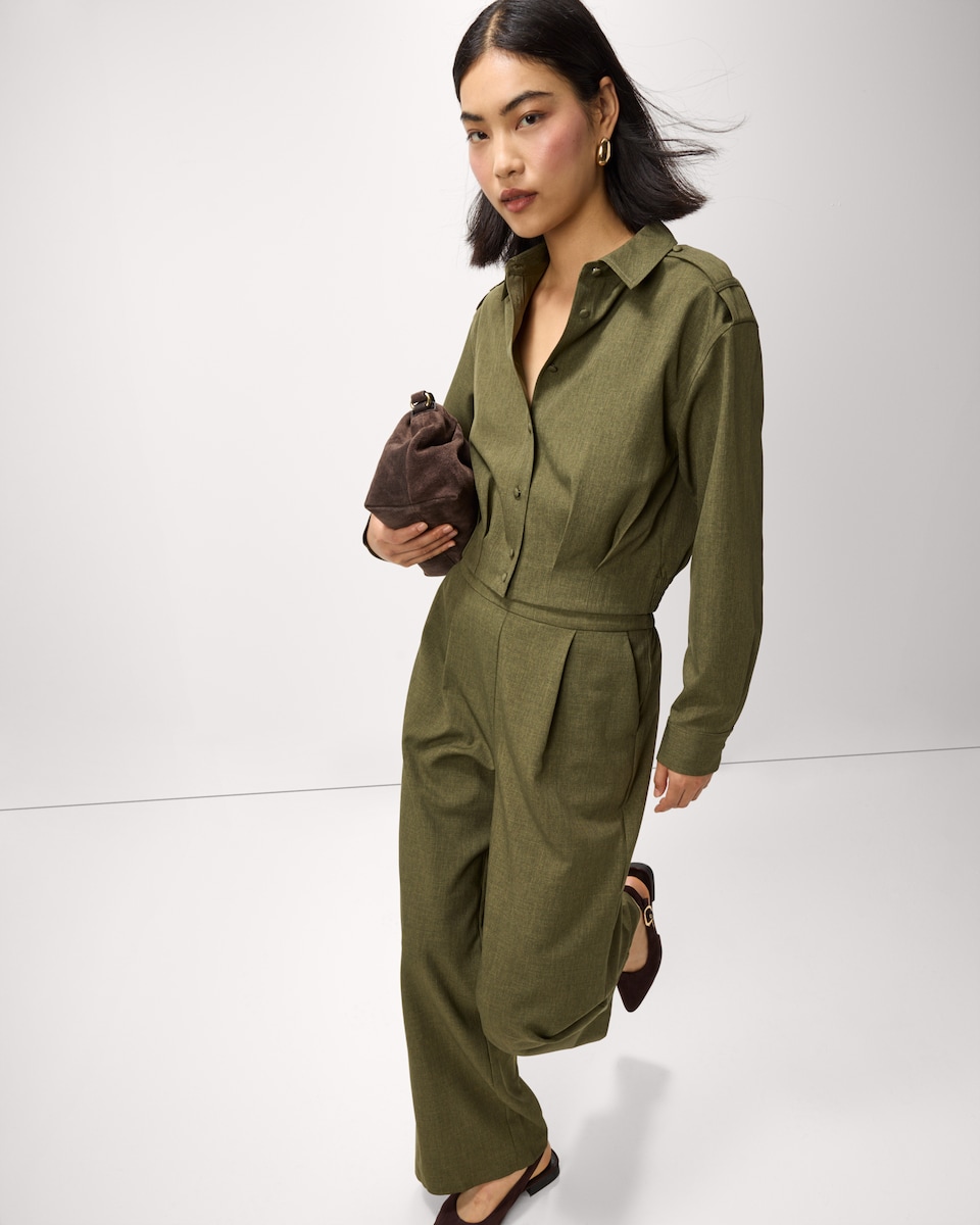 image 1 of F&F Epaulette Detail Cropped Co-ord Shirt in Olive