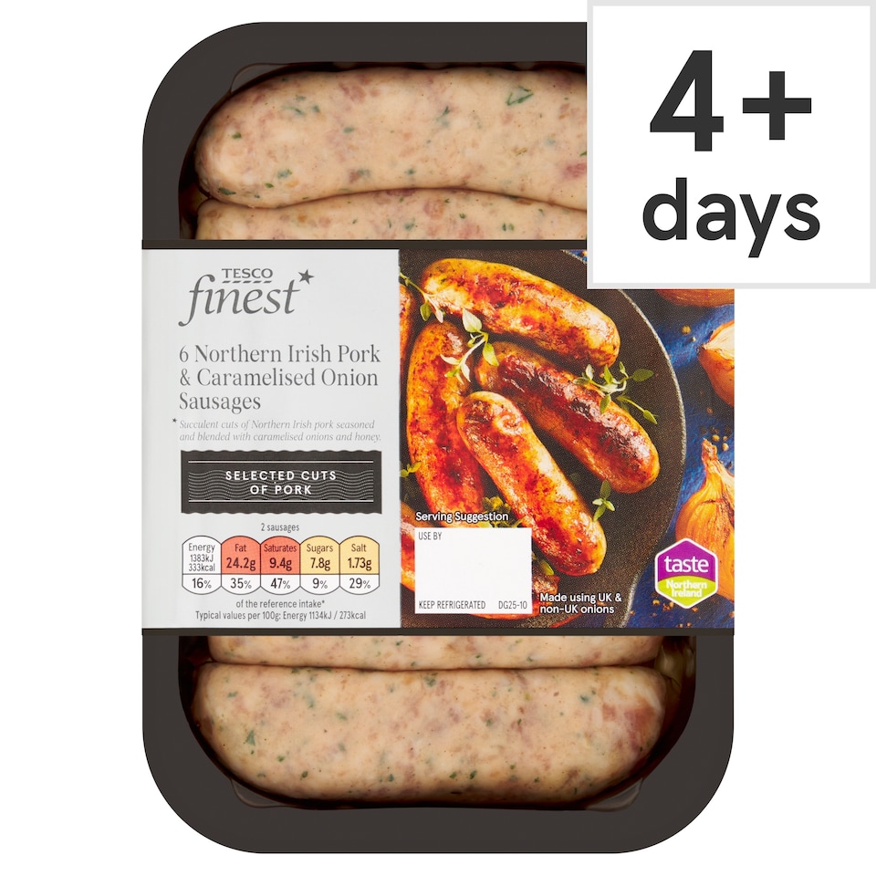 Ni Tesco Finest Pork & Onion Sausages 400G