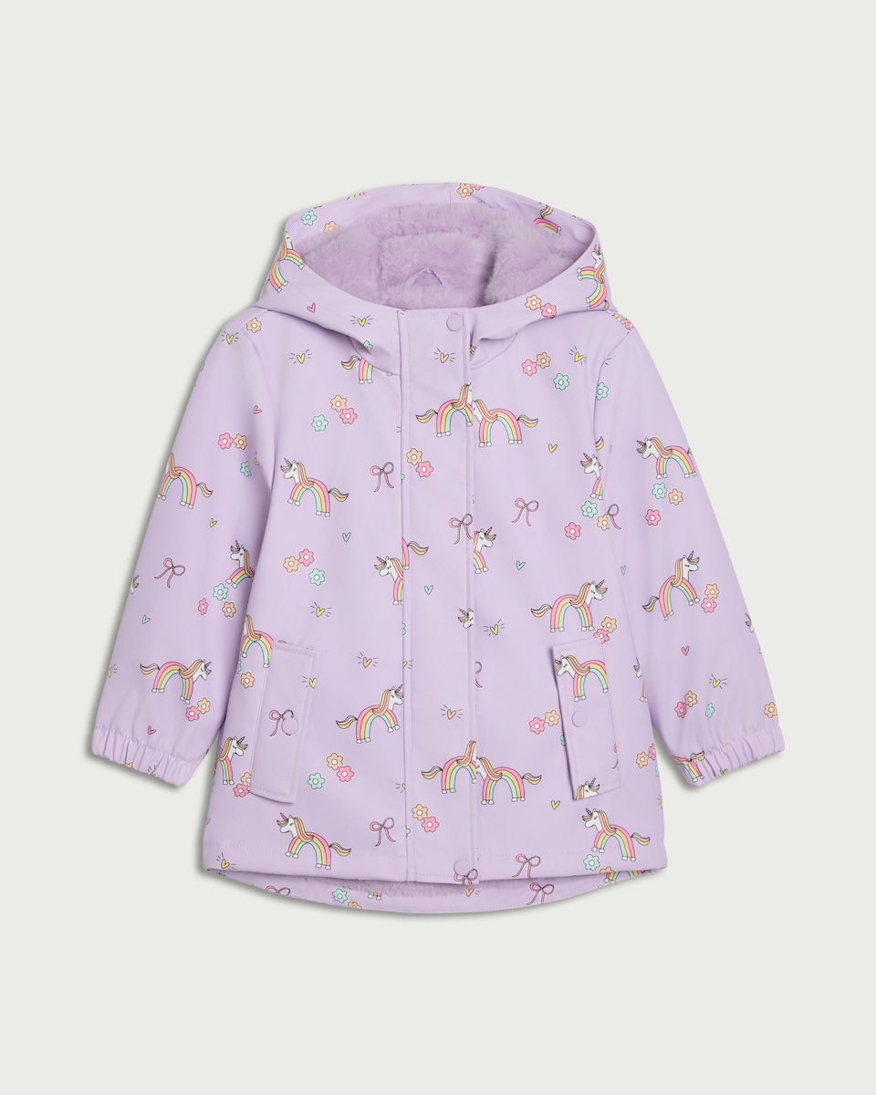 image 1 of F&F Girls Unicorn Print Raincoat in Lilac