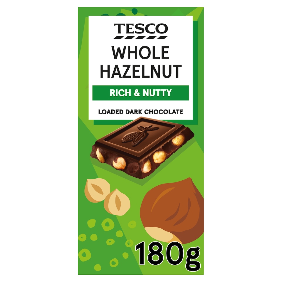 Tesco Whole Hazelnut Loaded Dark Chocolate 180g