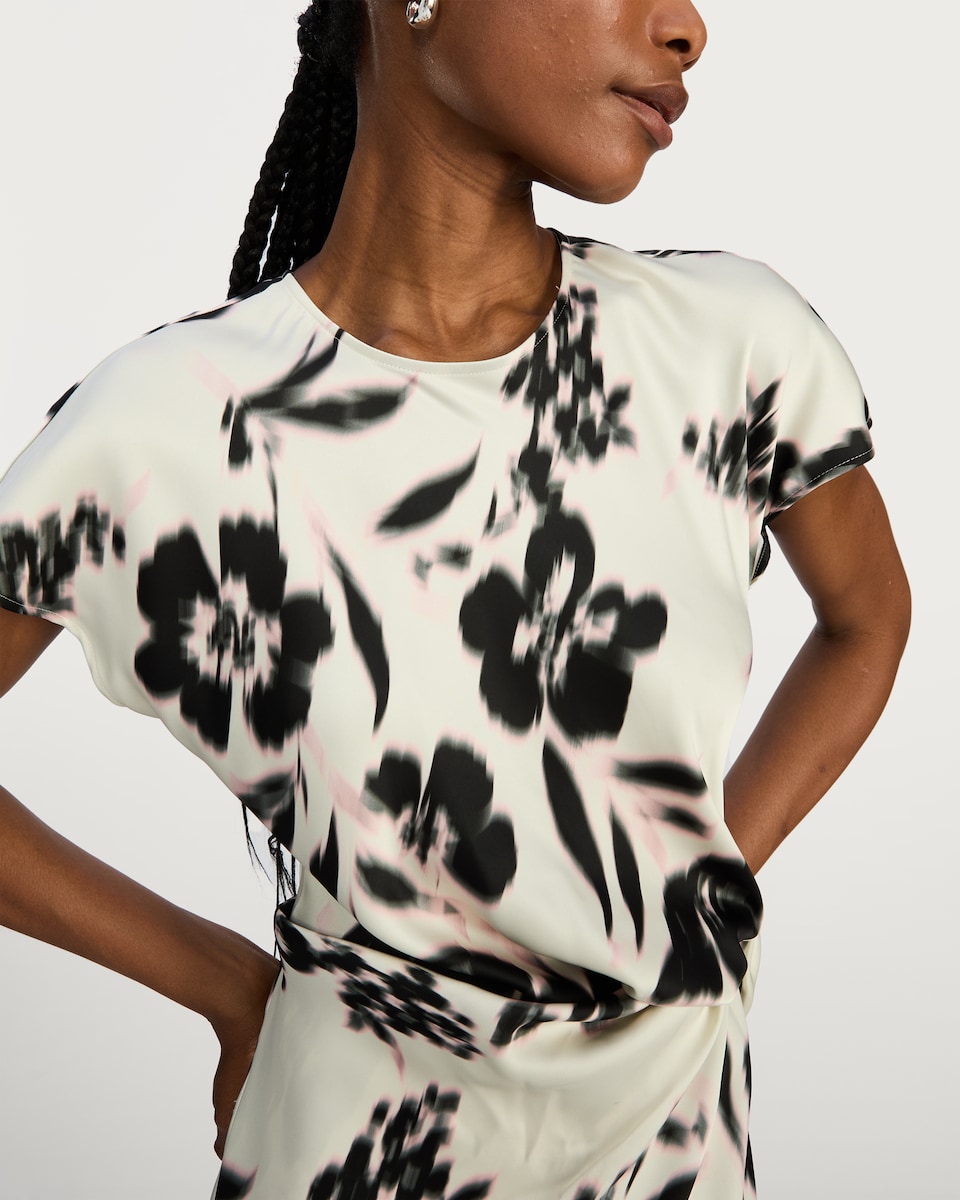 image 1 of F&F Satin Blurred Floral Print Midi Dress in Multi Black White