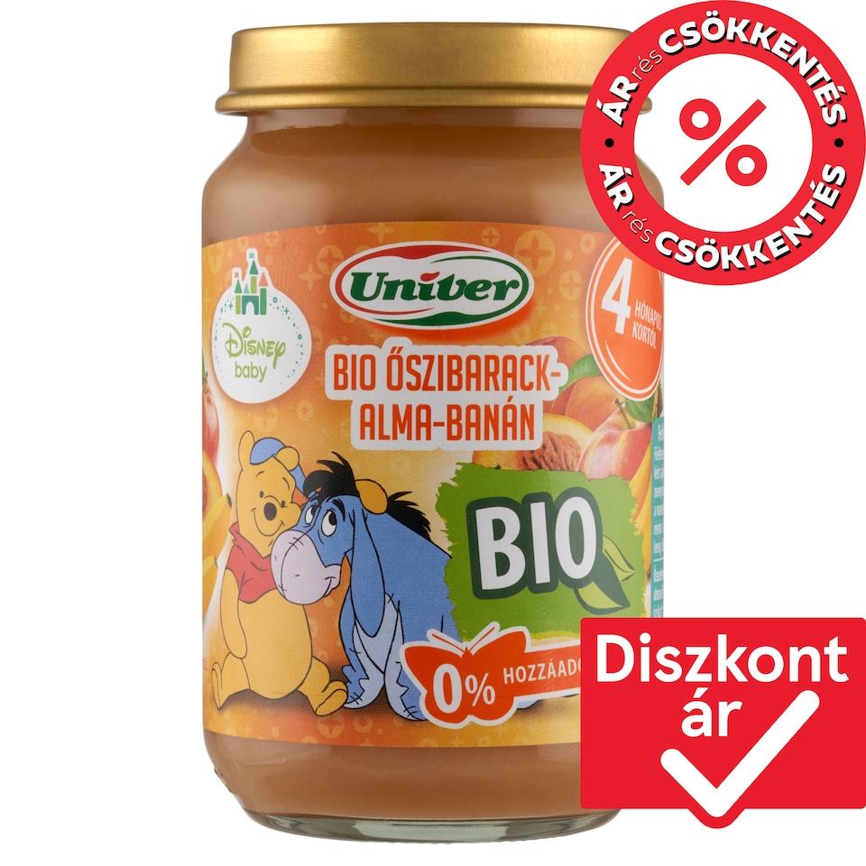 Univer bio őszibarack-alma-banán bébidesszert 4 hónapos kortól 163 g 1. kép