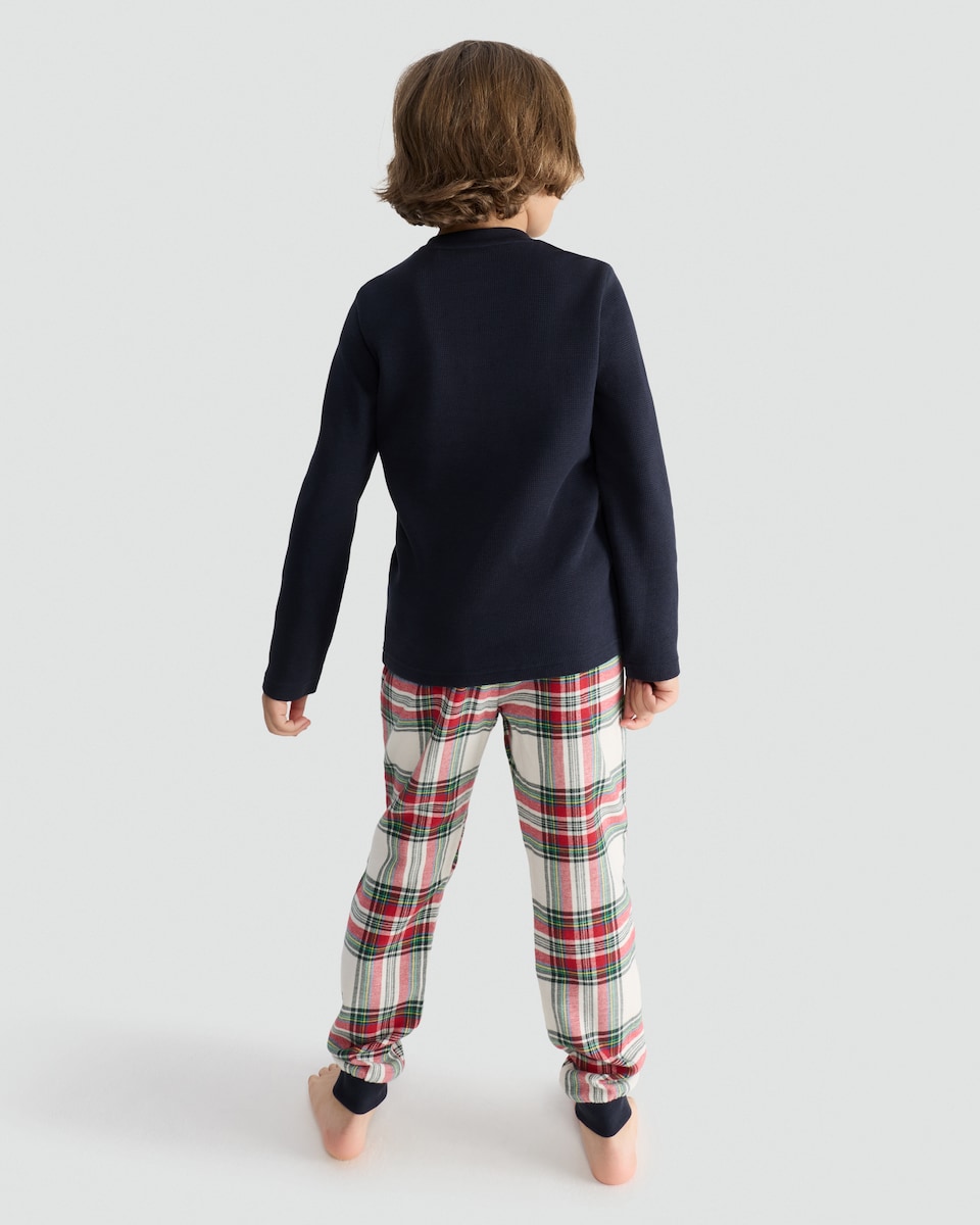 image 1 of F&F Boys Pure Cotton Henley Top and Cuffed Bottoms Pyjamas in Multi