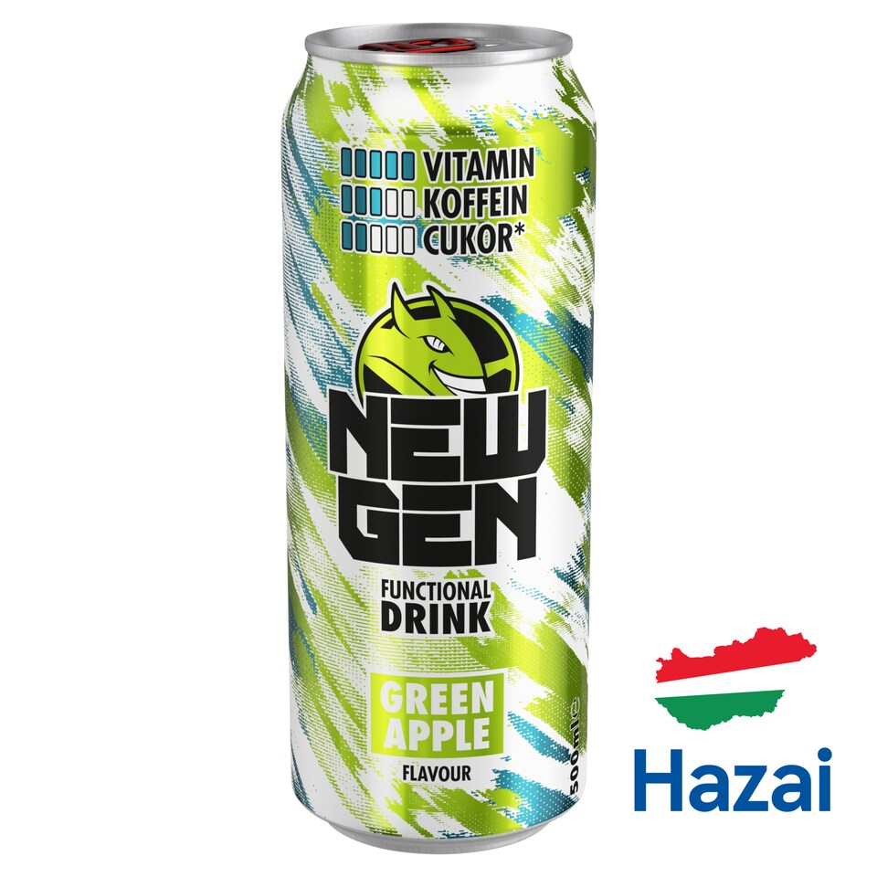 New Gen zöldalmaízű, koffeintartalmú, szénsavas, alkoholmentes ital 500 ml