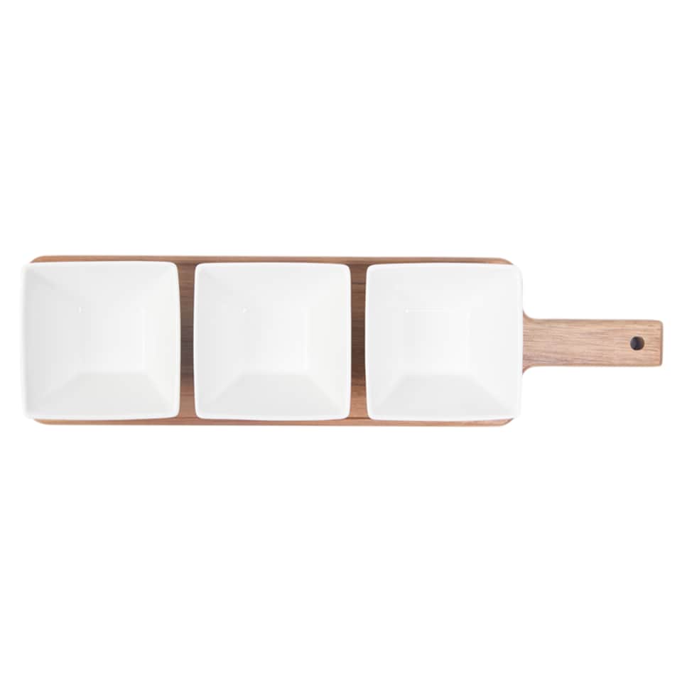 image 1 of F&F Home Acacia 3 Bowl Serving Paddle
