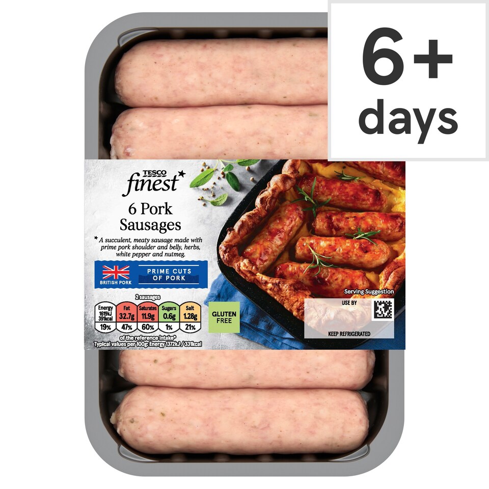 Tesco Finest 6 Pork Sausages 400G