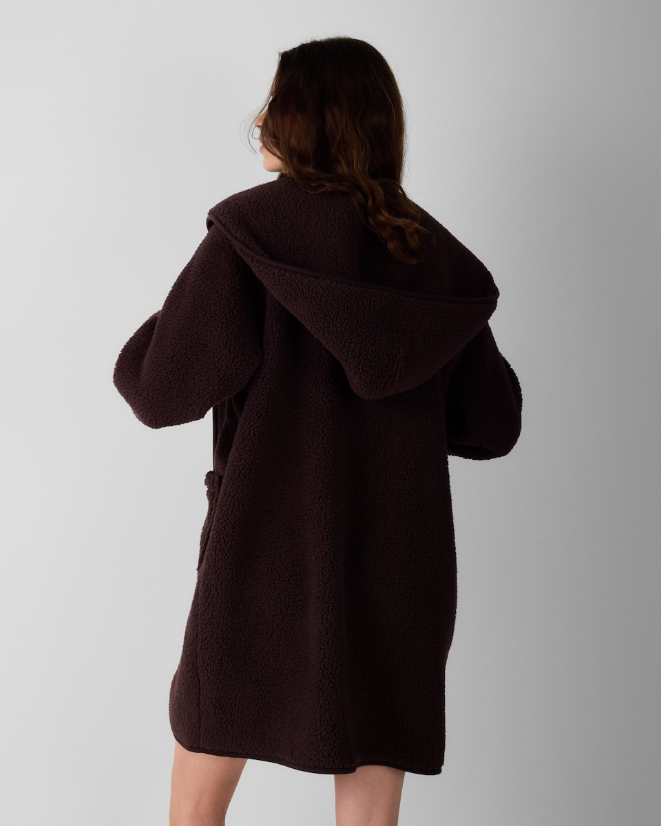 image 1 of F&F Fleece Hooded Cardigan in Chocolate