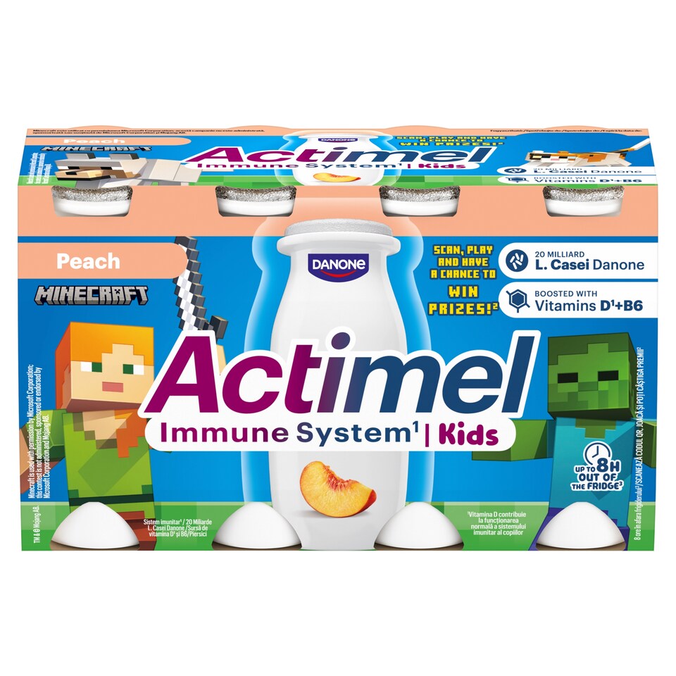 Danone Actimel Kids Low-Fat Peach-Flavored Yogurt-Based Drink with Calcium 8 x 100 g (800 g)