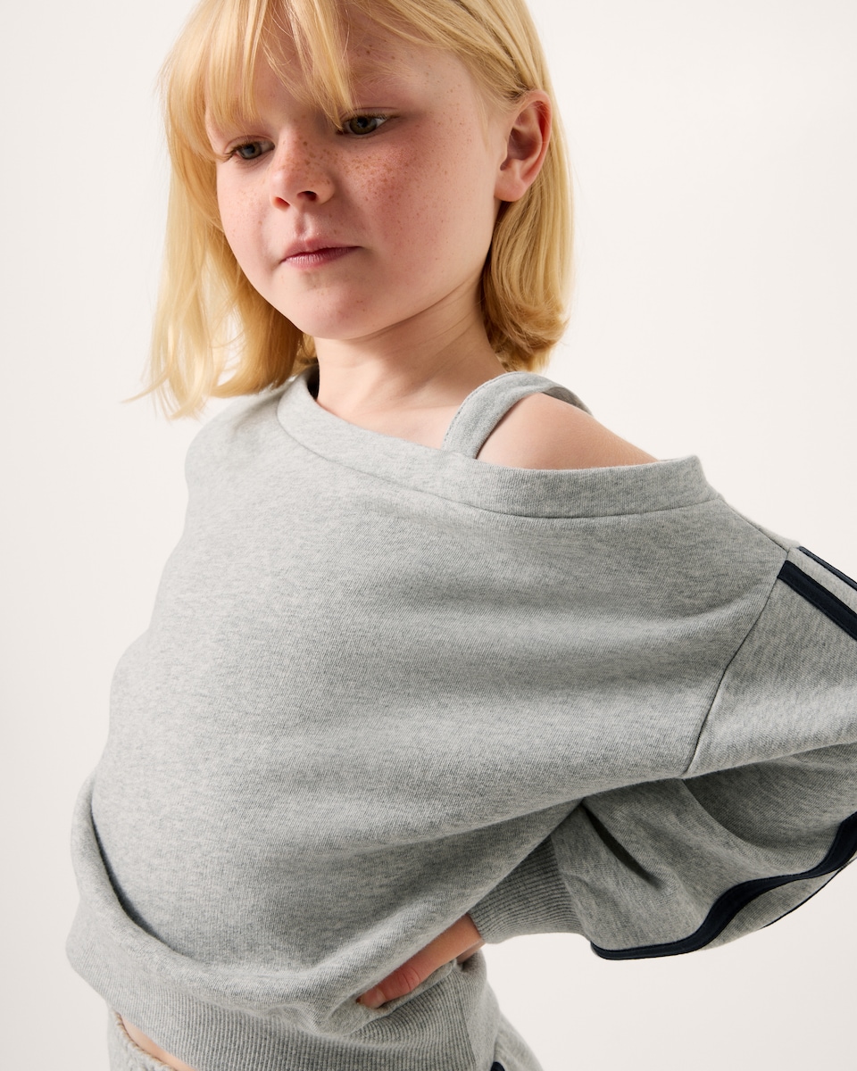 image 1 of F&F Girls Side Striped Sweatshirt and Joggers Set in Grey