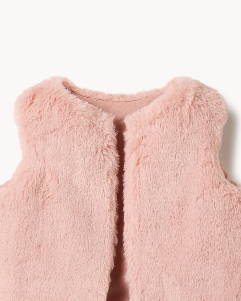 image 1 of F&F Baby Faux Fur Gilet, Top and Legging Set in Cream