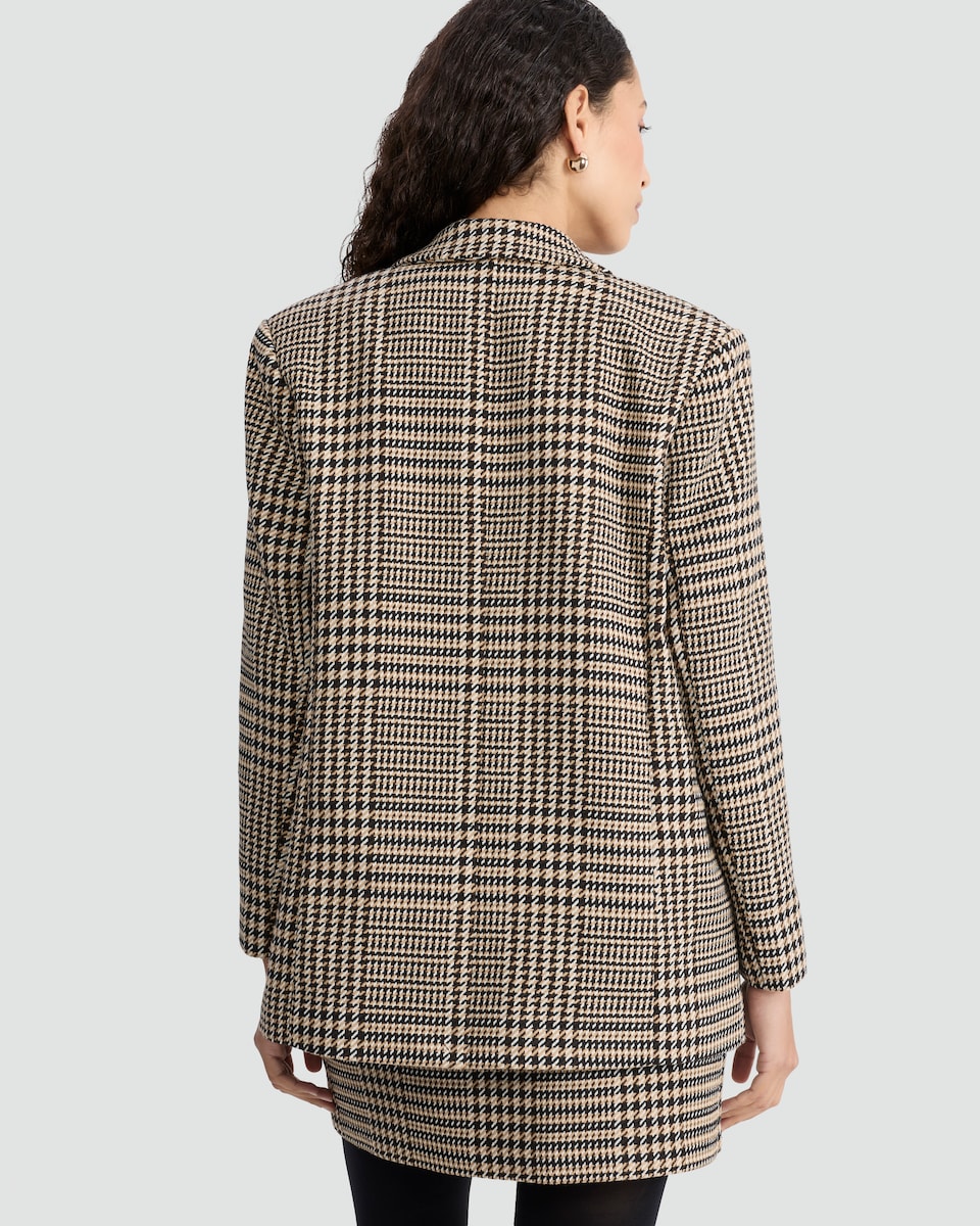 image 1 of The F&F Edit Houndstooth Print Double Breasted Blazer in Brown