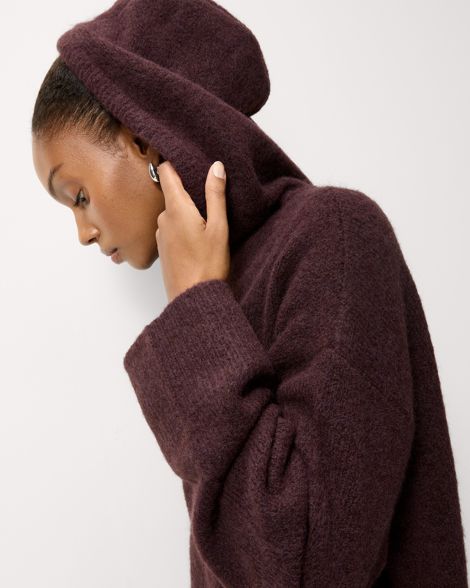 image 1 of F&F Knitted Hoodie with Wool in Burgundy