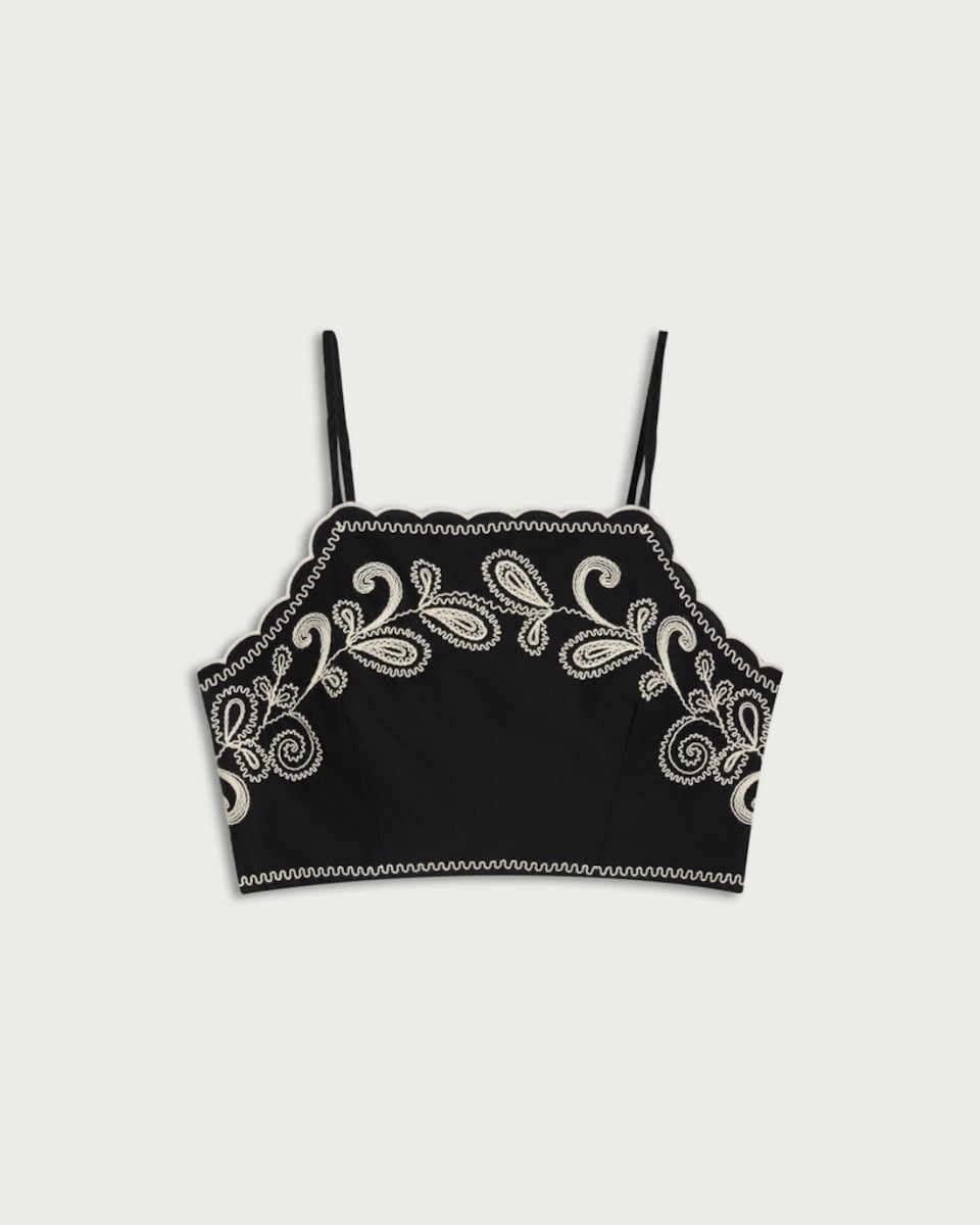 image 1 of The F&F Edit Cotton Rich Embroidered Co-ord Top in Black