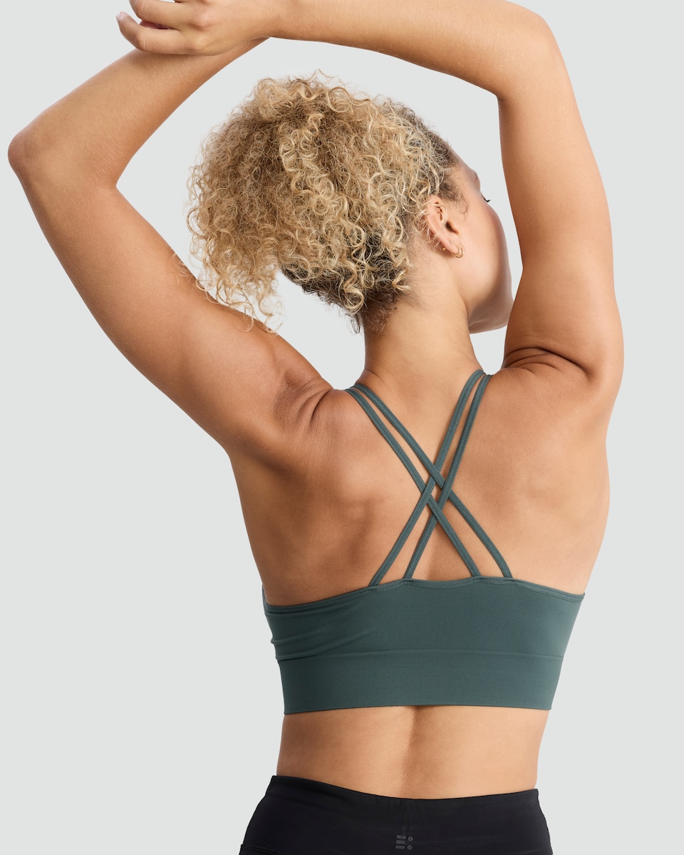 image 1 of F&F Active 2-Pack Strappy Back Seamfree Sports Bras in Green