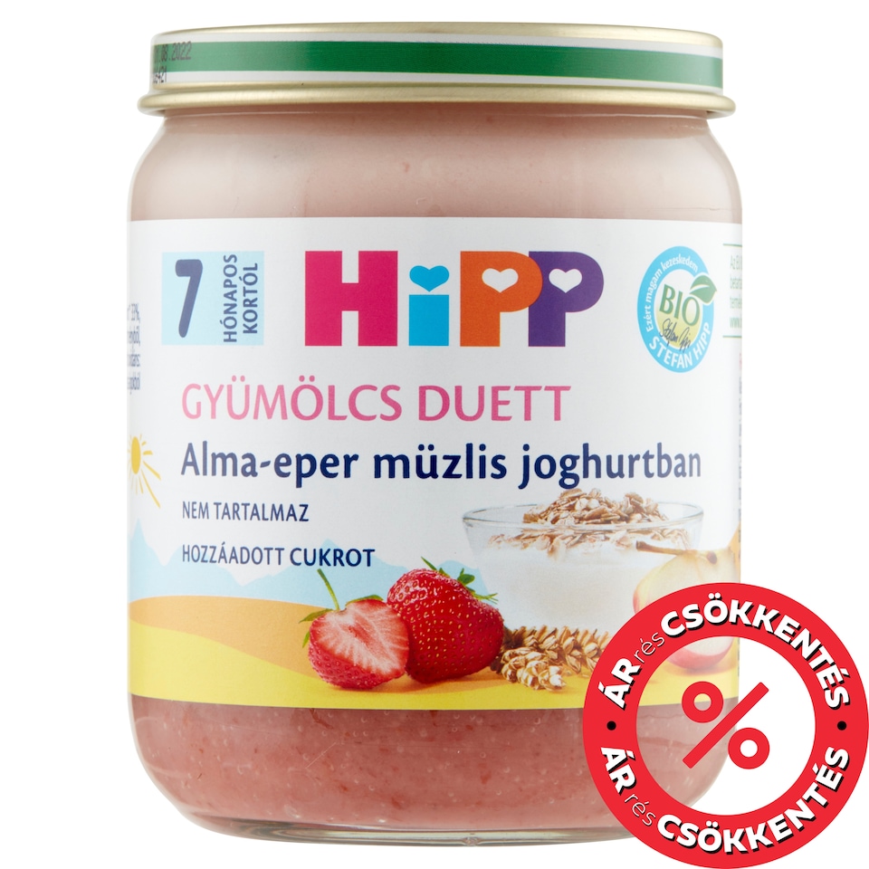 HiPP Gyümölcs Duett BIO alma-eper müzlis joghurtban bébidesszert 7 hónapos kortól 160 g