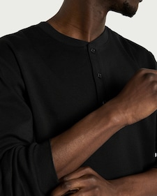 F&F Pure Cotton Henley Long Sleeved Top in Black