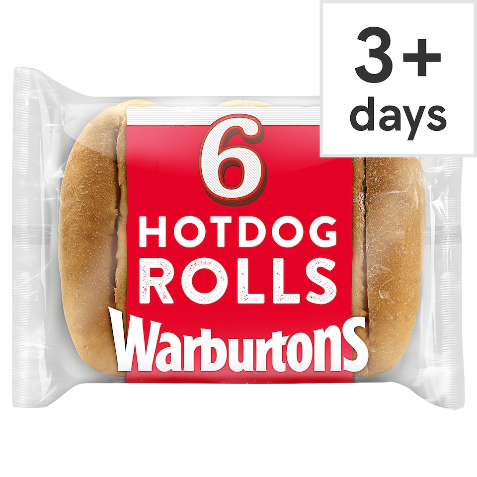 image 1 of Warburtons Hot Dog Rolls 6 Pack Sliced