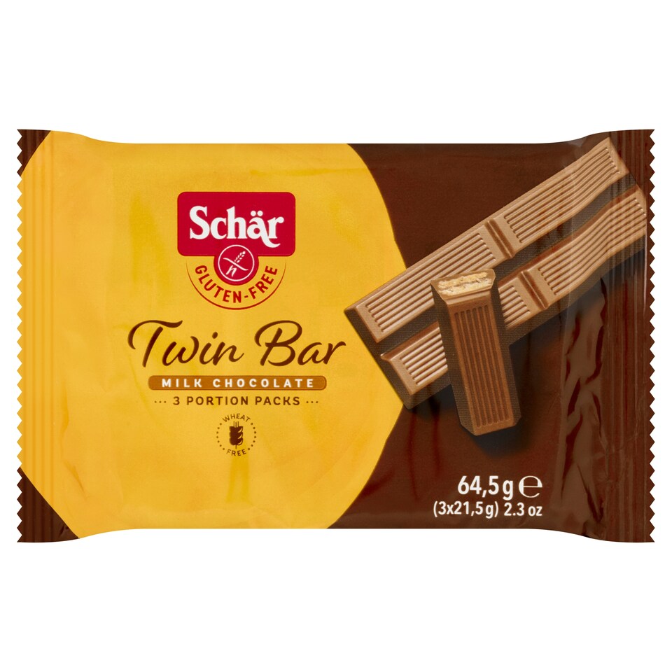 obrázok 1 z Schär Twin Bar oplátky bezgluténové máčané v mliečnej čokoláde 3 x 21,5 g (64,5 g)