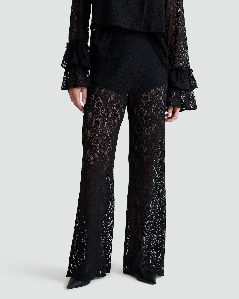 image 1 of F&F Lace Flared Trousers in Black