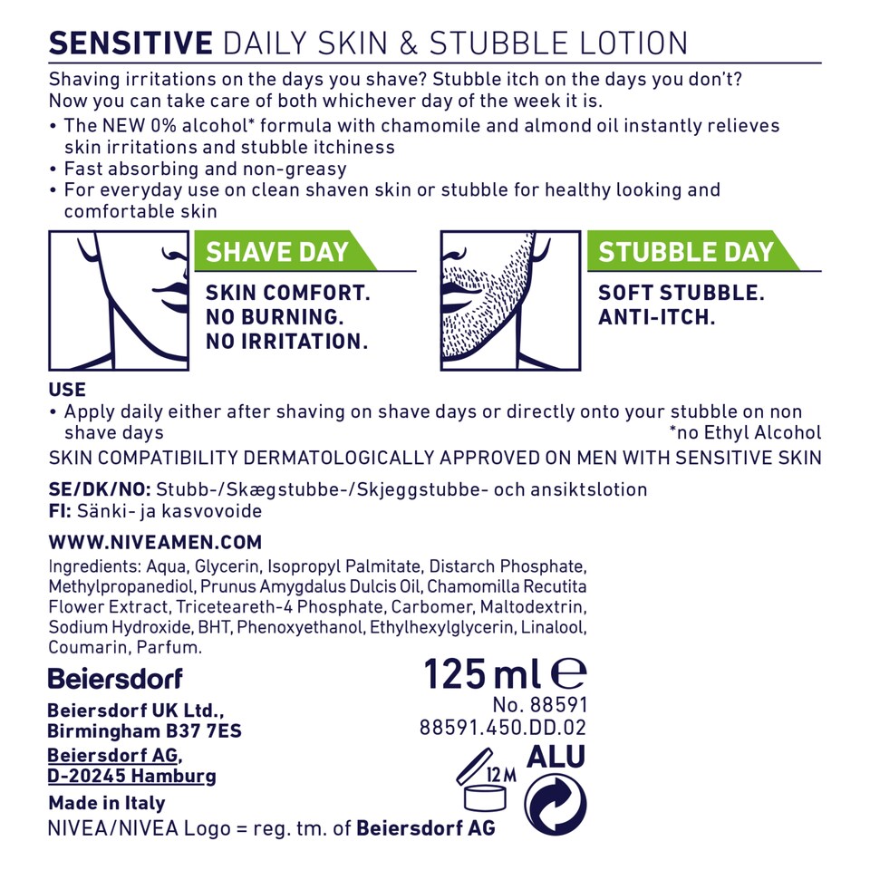 image 1 of Nivea Men Sensitive Lotion Daily Skin And Stubble 125Ml