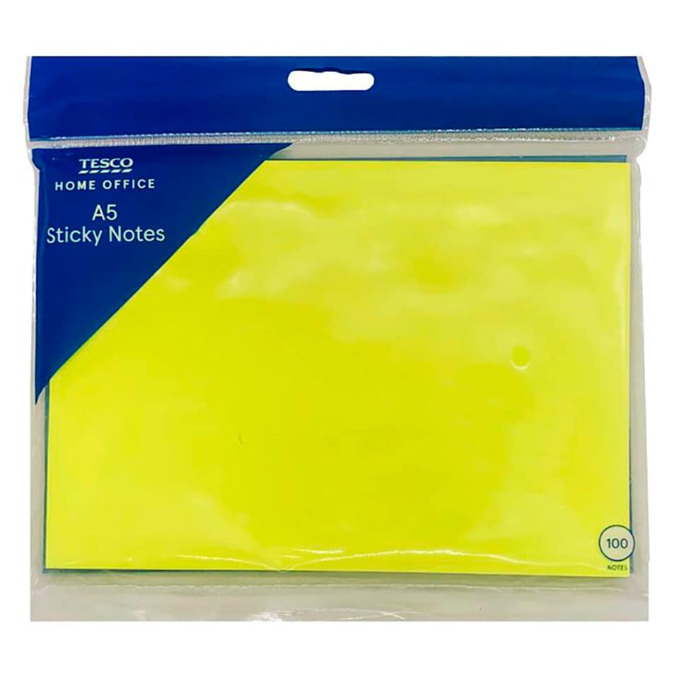 Tesco A5 Sticky Notes Yellow 100 Sheets