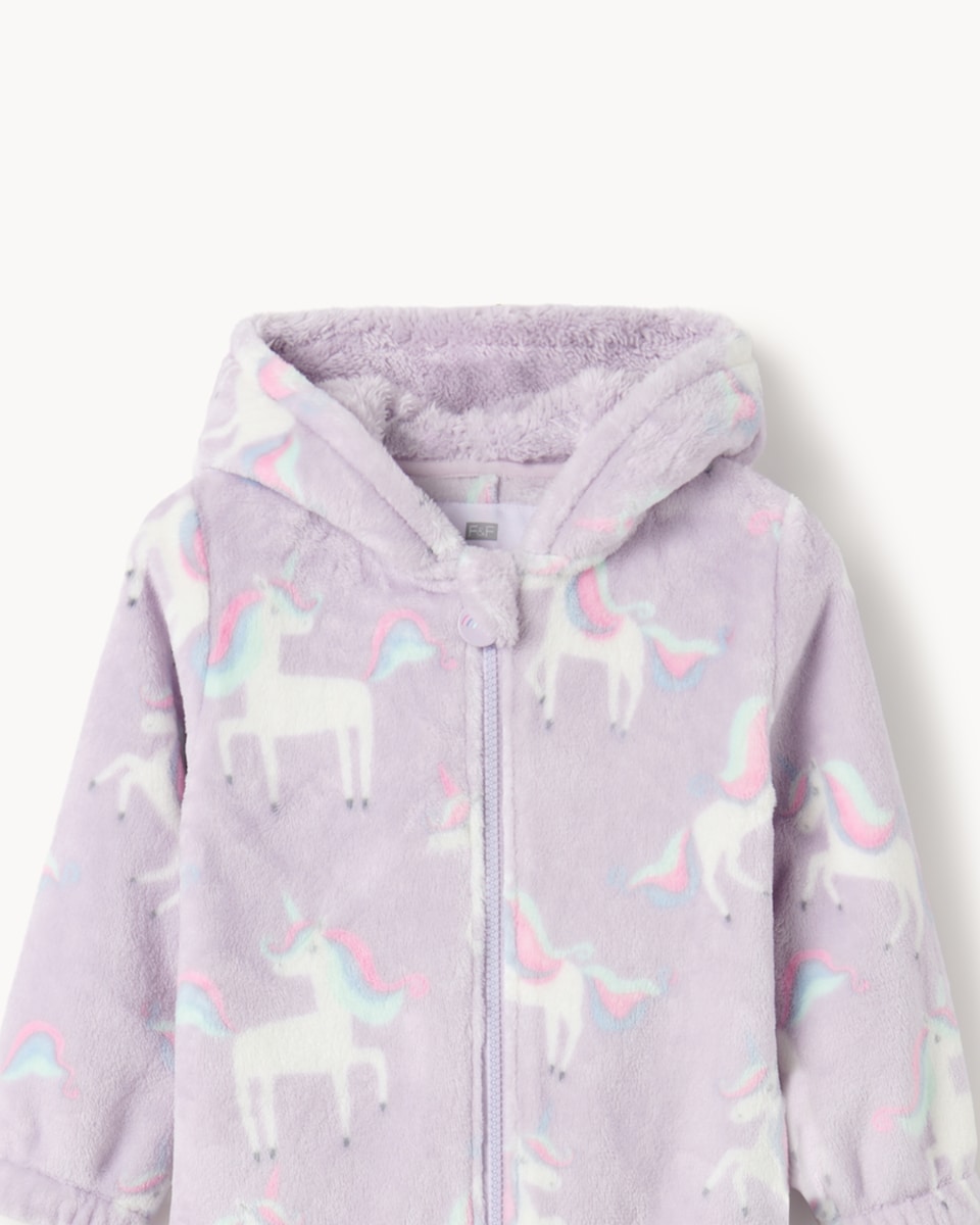 image 1 of F&F Girls Fleece Unicorn Onesie in Multi