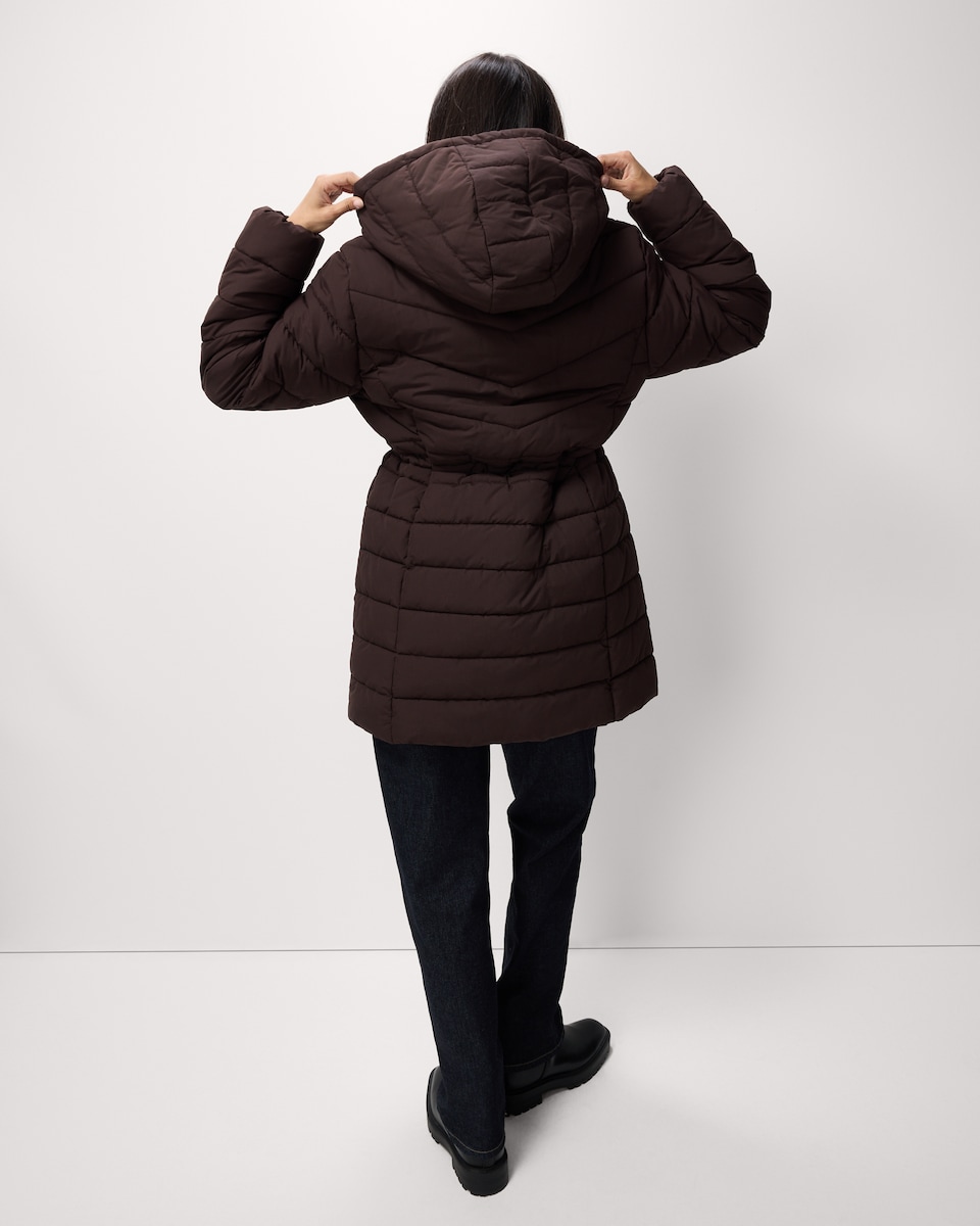 image 1 of F&F Shower Resistant Padded Hooded Longline Coat in Brown