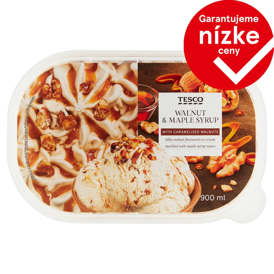 Tesco Mrazený krém s príchuťou vlašských orechov s polevou s javorovým sirupom 900 ml