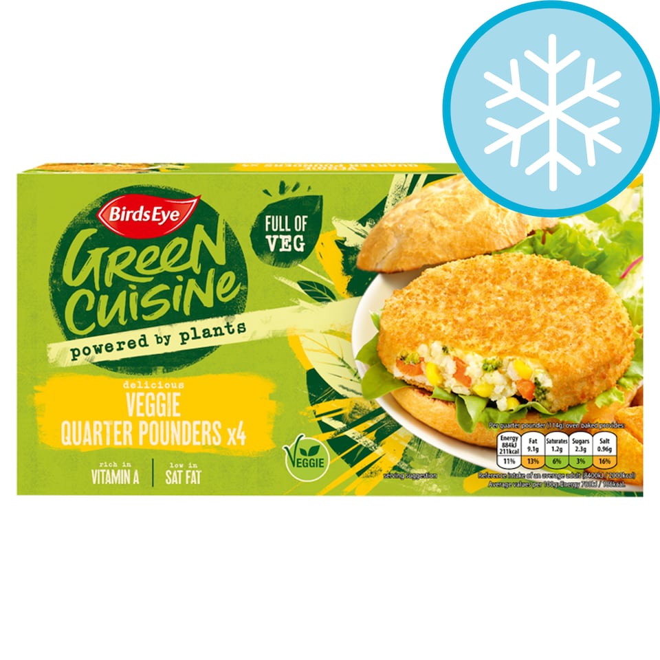 Birds Eye 4 Crunchy Vegetable Quarter Pounders 454G