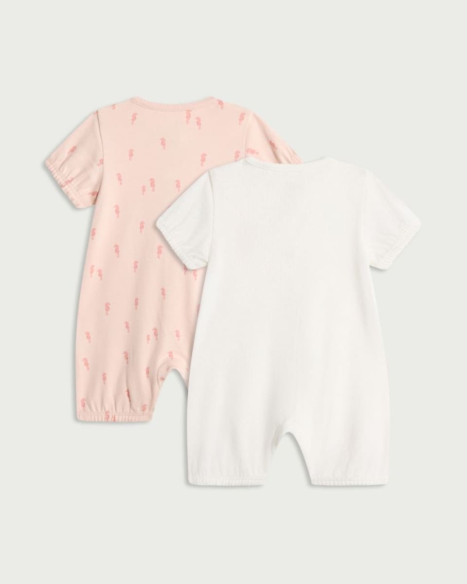 image 1 of F&F Baby 2-Pack Pure Cotton Seahorse Print Rompers in Pink
