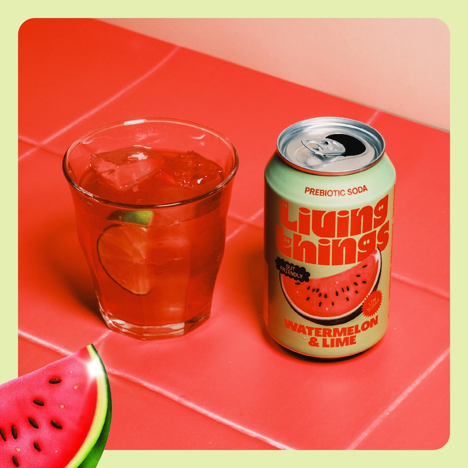 image 1 of Living Things Watermelon & Lime Soda 4x 330ml
