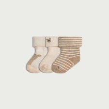 F&F Baby 3-Pack Cotton Rich Bear Roll Top Socks in Beige