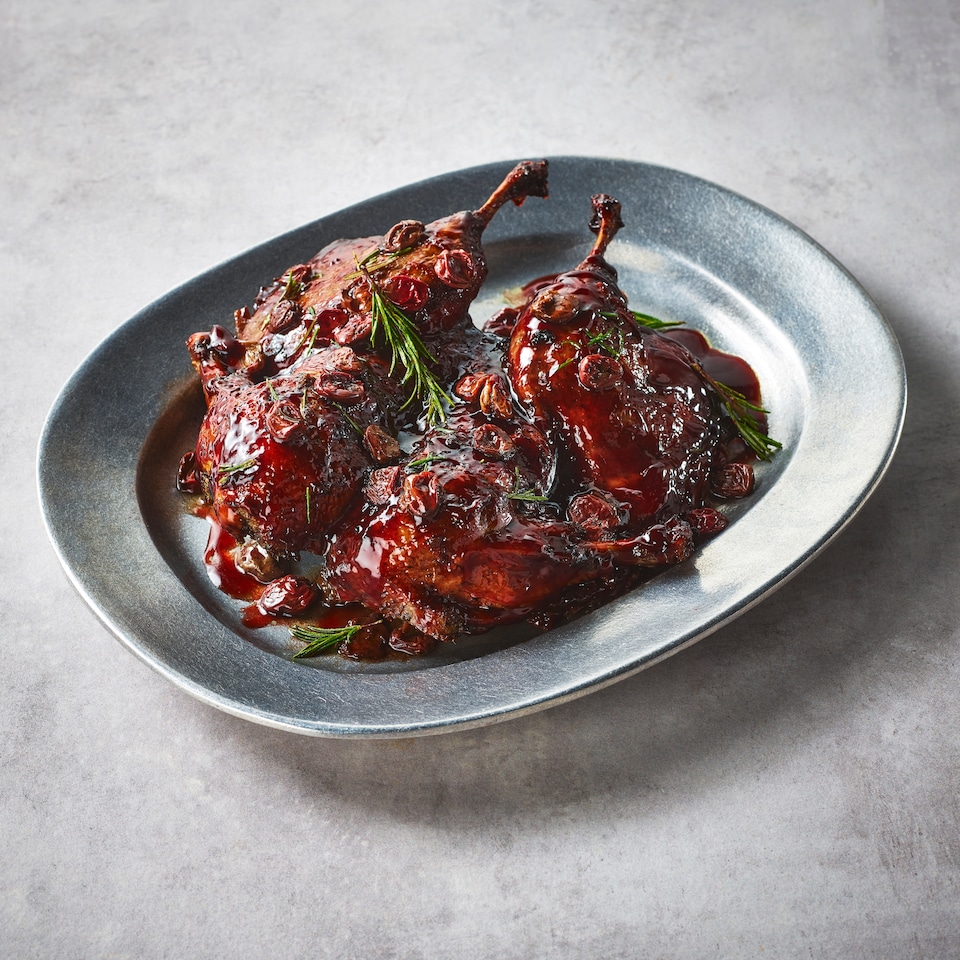 image 1 of 58. Tesco Finest Slow Cooked Spatchcock Duck with a Dark Fruit & Balsamic Glaze 2kg (Serves 4)
