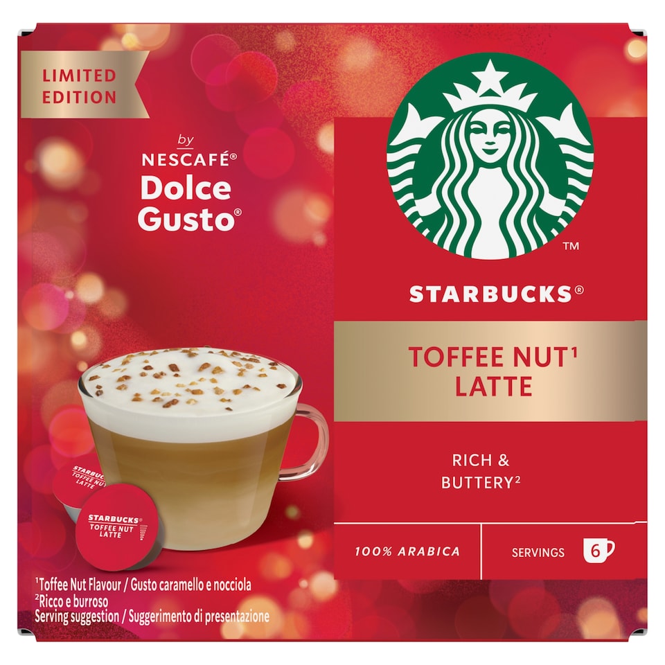Starbucks by Nescafé Dolce Gusto Toffee Nut Latte Coffee & Milk Powder Capsules 12pcs/6 Cups 127,8 g