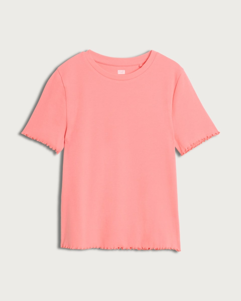 image 1 of F&F Cotton Rich Lettuce Edge T-Shirt in Pink