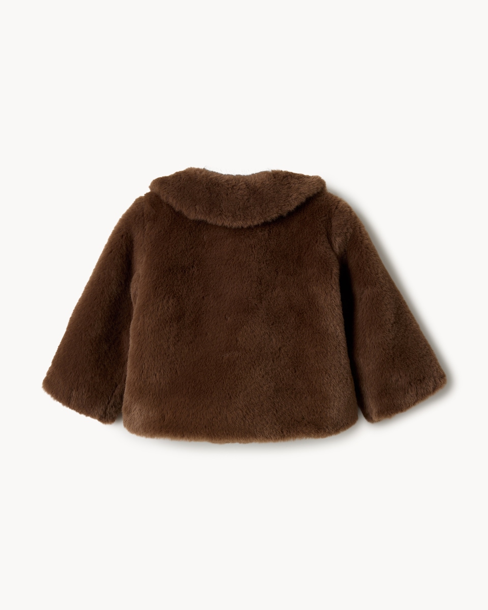 image 1 of F&F Baby Faux Fur Bow Coat in Brown