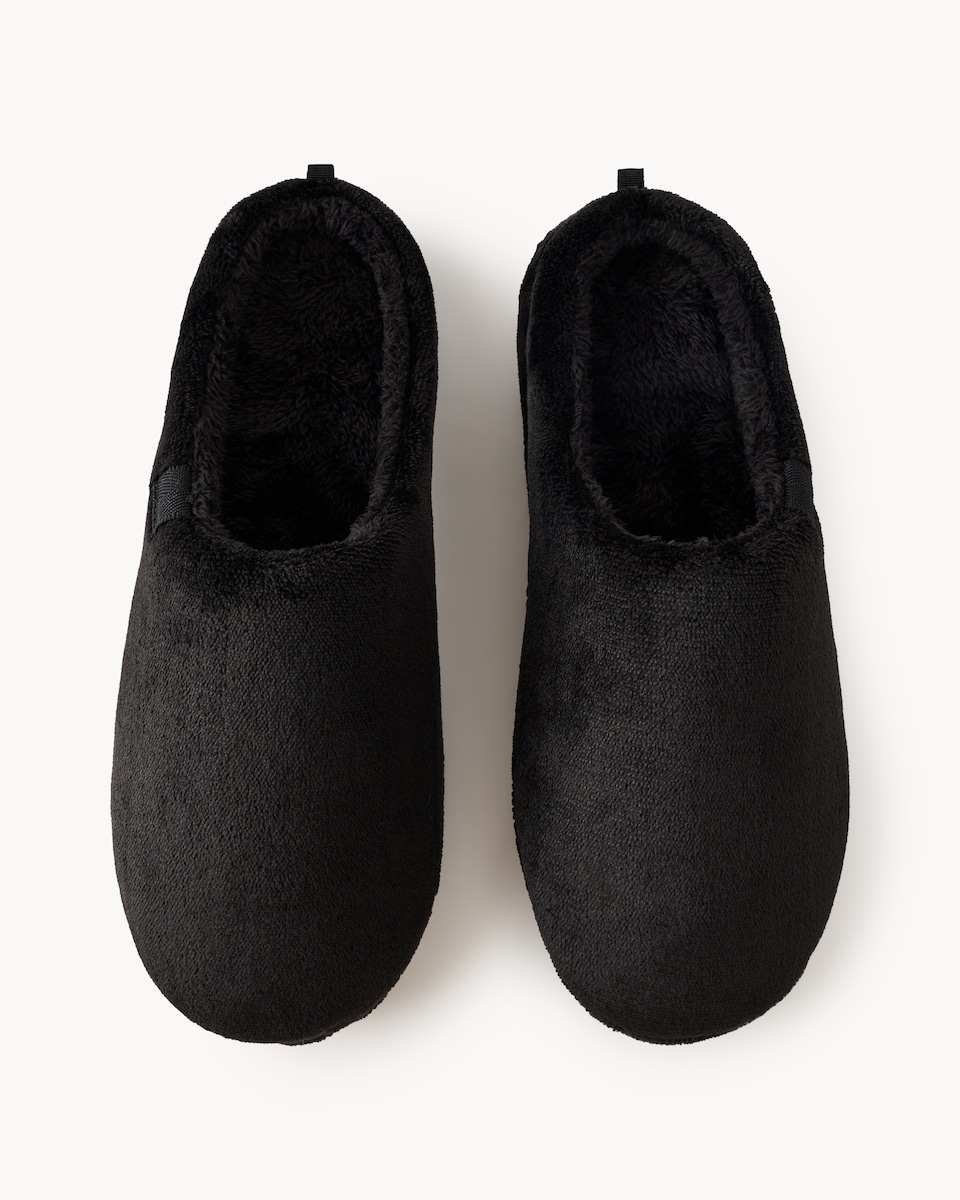 image 1 of F&F Fleece Mule Slippers in Black