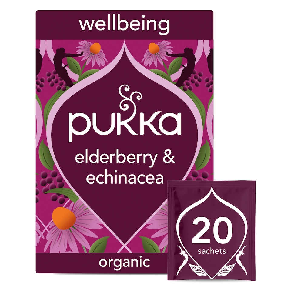 Pukka Organic Elderberry & Echinacea Herbal Tea with Elderflower 20 Tea Bags 40g